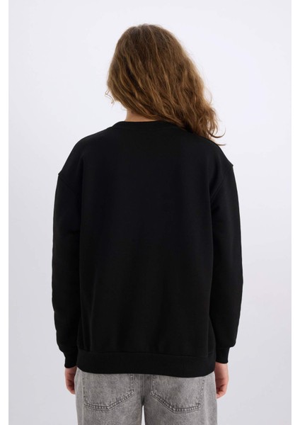 Oversize Geniş Kalıp Bisiklet Yaka Basic Düz Kalın Sweatshirt E3859AX24WN