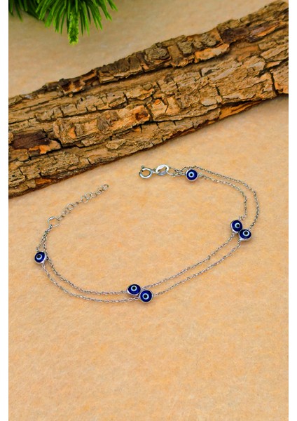 Kadın Nazar Boncuklu Gümüş Bileklik Cam Göz Nazar Zincirli Bileklik 925 Ayar ST378 fiyatları