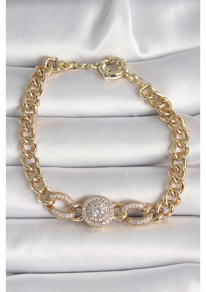 Pirinç Gold Renk Zirkon Taşlı Zincir Xuping Vıp Exclusive Seri Kadın Bileklik - Modern Çözüm - Göz A