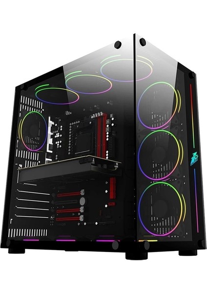 Ontech - 1st Player Sp8 Siyah 750W 80+ Sılver Atx 3.1 Argb 7X12CM Fan Temperli Cam USB 3.0 Atx Kasa