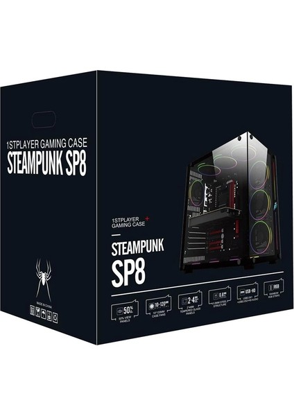 Ontech - 1st Player Sp8 Siyah 750W 80+ Sılver Atx 3.1 Argb 7X12CM Fan Temperli Cam USB 3.0 Atx Kasa fiyatları