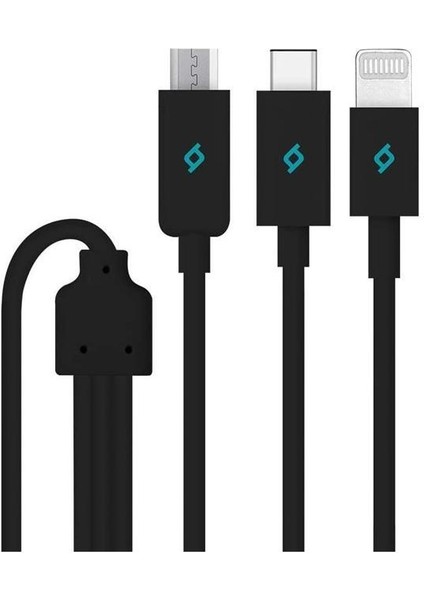Alumicable Trio Şarj Kablosu 1mt. USB-C, Lightning, Micro USB