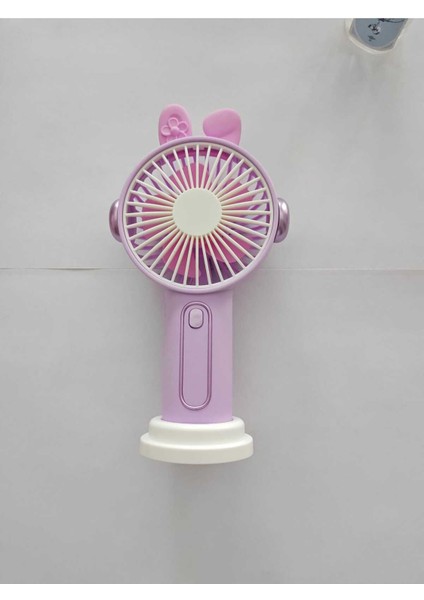 Mor Mini El Fanı, Telefon Tutuculu, 3 Kademeli, Taşınabilir ve Eğlenceli Figürlü Vantilatör