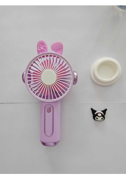Mor Mini El Fanı, Telefon Tutuculu, 3 Kademeli, Taşınabilir ve Eğlenceli Figürlü Vantilatör fırsatları