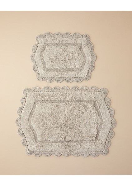 Mia Pamuklu Kaydırmaz Taban Banyo Paspası Seti 60 x 90-40 x 60 cm Bej