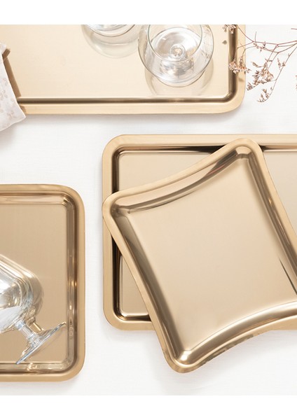 Shiny Metal Tepsi 32X22 cm Gold modelleri