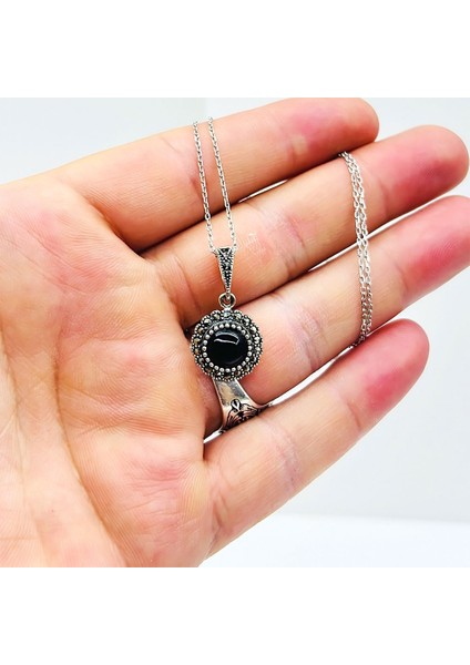 Güneş Model Oltu Taşı Işçilikli 925 Ayar Gümüş Kolye fiyatları