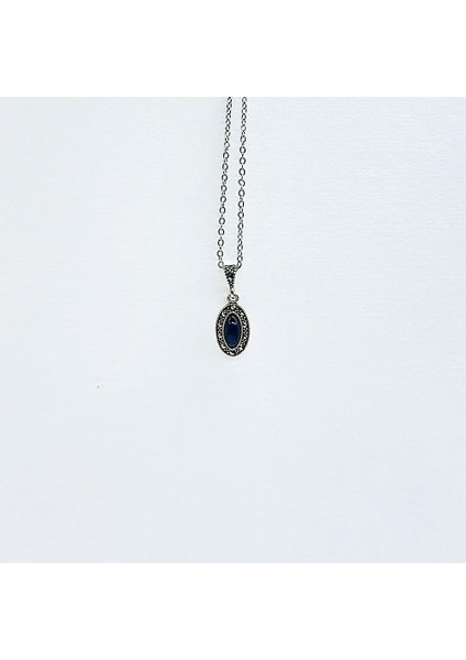 Zirkon ve Oltu Taşı Işçilikli 925 Ayar Gümüş Kolye fırsatları