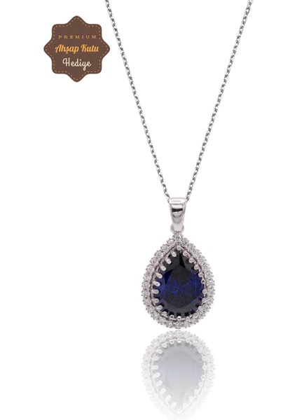 Safir Taşlı Damla Model 925 Ayar Gümüş Kadın Kolye 201024307