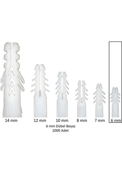 Dübel, 6 Mm Plastik Beyaz Dübel 1000 Adet fırsatları