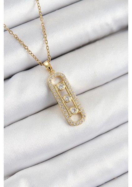 316L Çelik Zirkon Taşlı Messika Model Gold Renk Kadın Kolye