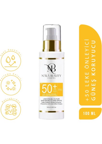 Organik İçerikli Leke Eğilimli Ciltlere Uygun Güneş Koruyucu Leke Önleyici Güneş Kremi SPF 50+ 100 ml