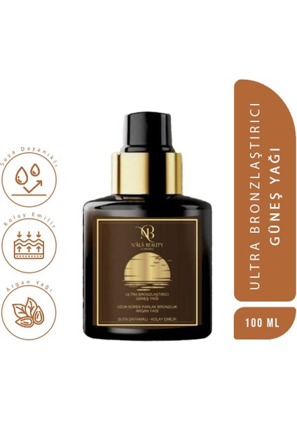 Ultra Uzun Süre Bronzlaştırıcı Esmerlik Veren Suya Dayanıklı Argan Yağı E Vitaminli Güneş Yağı 100 ml