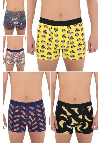 Erkek 5'li Desenli Renkli Pamuklu Premium Hijyenik Paket Boxer modelleri