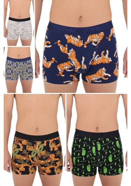Erkek 5'li Desenli Renkli Pamuklu Premium Hijyenik Paket Boxer modelleri
