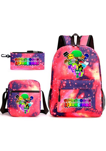 Ritim Kutusu Çevresel Ilkokul Öğrenci Sırt Çantası Sprunki Karikatür Büyük Kapasiteli Yıldızlı Gökyüzü Sırt Çantası 3 Parçalı Set (Yurt Dışından)