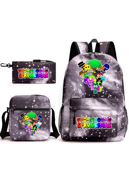 Ritim Kutusu Çevresel Ilkokul Öğrenci Sırt Çantası Sprunki Karikatür Büyük Kapasiteli Yıldızlı Gökyüzü Sırt Çantası 3 Parçalı Set (Yurt Dışından)