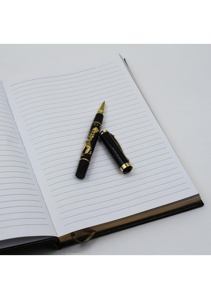 Kişiye Özel Atatürk Silüetli Lüks Ahşap Defter ve Roller Kalem Seti Özel Kutulu modelleri