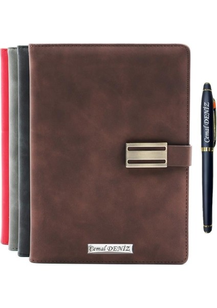 Kişiye Özel Metal Klipsli Premium Defter ve Roller Kalem Seti - Renk Seçenekli
