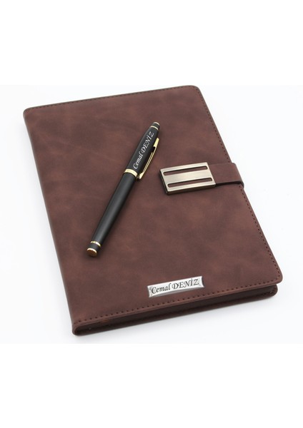 Kişiye Özel Metal Klipsli Premium Defter ve Roller Kalem Seti - Renk Seçenekli modelleri