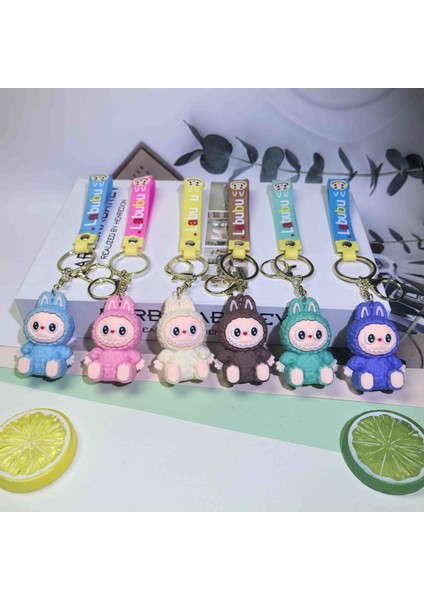 卡通labubu小绵羊钥匙扣可爱草帽拉布布公仔挂件 (Yurt Dışından) modelleri
