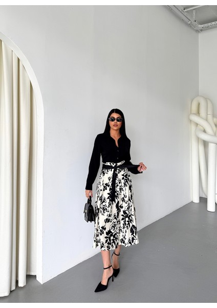 Çiçek Desenli Pilili Kuşaklı Etek 6735 fiyatları