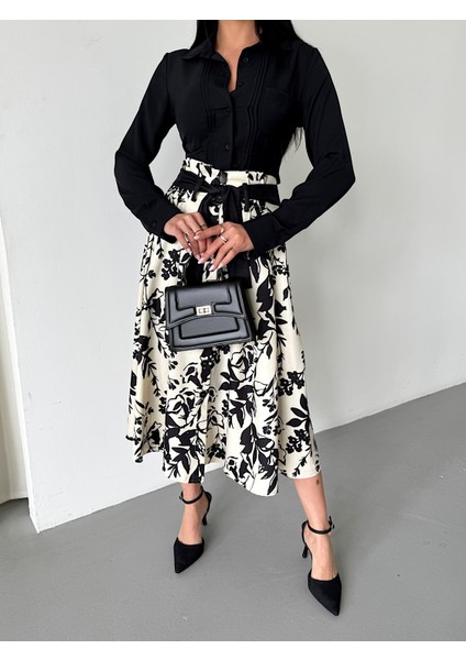 Çiçek Desenli Pilili Kuşaklı Etek 6735 modelleri