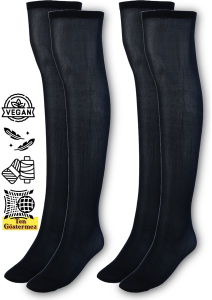 Kadın Anne Diz Üstü Mus Çorap 2 Li Mat Mikrofiber Iplik Ince Ten Göstermez Yumuşak ve Esnek