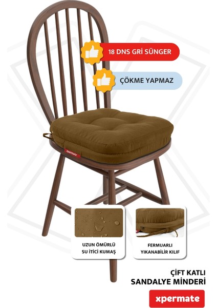 4'lü Çift Kat Sandalye Minderi Fermuarlı Yıkanabilir Kılıf Bağcıklı Su ve Yağ Itici 42 x 42 x 8 Kahverengi fiyatları
