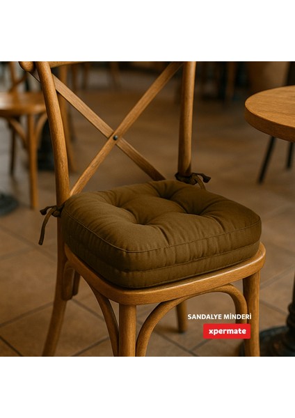 4'lü Çift Kat Sandalye Minderi Fermuarlı Yıkanabilir Kılıf Bağcıklı Su ve Yağ Itici 42 x 42 x 8 Kahverengi fırsatları