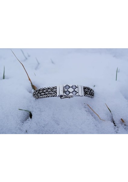 el Örmesi Baklava Desen Kilitli Gümüş Erkek Bileklik modelleri