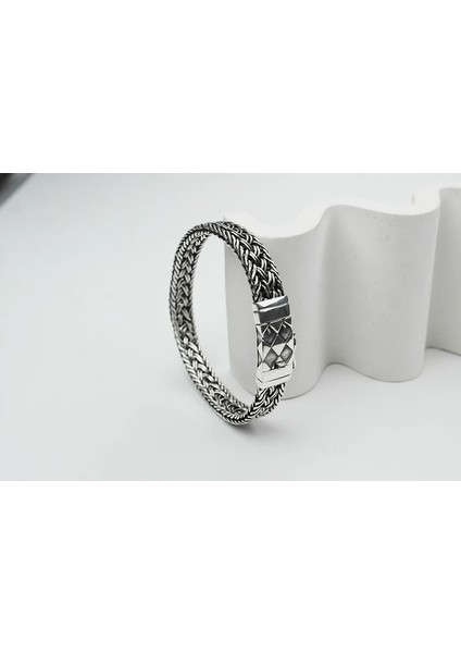 el Örmesi Baklava Desen Kilitli Gümüş Erkek Bileklik indirimleri