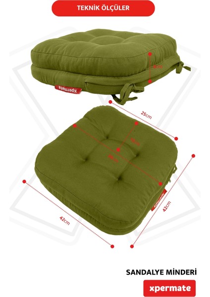 2'li Çift Kat Sandalye Minderi Fermuarlı Yıkanabilir Kılıf Bağcıklı Su ve Yağ Itici 42 x 42 x 8 Yeşil modelleri
