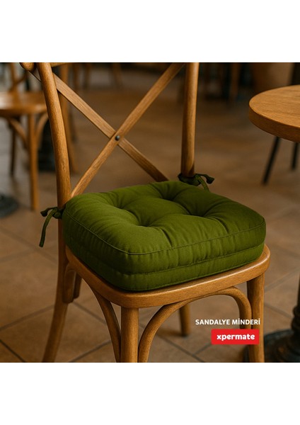 2'li Çift Kat Sandalye Minderi Fermuarlı Yıkanabilir Kılıf Bağcıklı Su ve Yağ Itici 42 x 42 x 8 Yeşil indirimleri