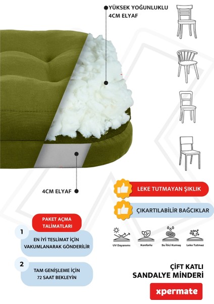 6'lı Çift Kat Sandalye Minderi Fermuarlı Yıkanabilir Kılıf Bağcıklı Su ve Yağ Itici 42 x 42 x 8 Yeşil fırsatları