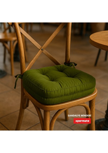 6'lı Çift Kat Sandalye Minderi Fermuarlı Yıkanabilir Kılıf Bağcıklı Su ve Yağ Itici 42 x 42 x 8 Yeşil indirimleri