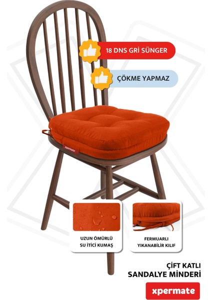 6'lı Çift Kat Sandalye Minderi Fermuarlı Yıkanabilir Kılıf Bağcıklı Su ve Yağ Itici 42 x 42 x 8 Kiremit fiyatları