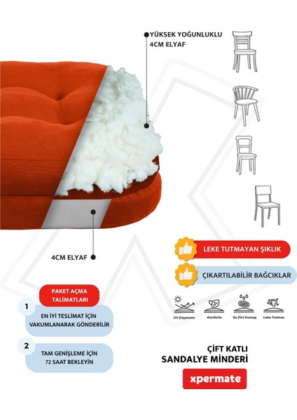6'lı Çift Kat Sandalye Minderi Fermuarlı Yıkanabilir Kılıf Bağcıklı Su ve Yağ Itici 42 x 42 x 8 Kiremit modelleri
