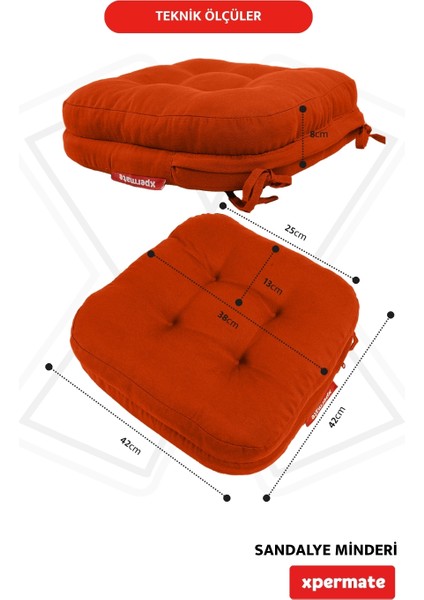 6'lı Çift Kat Sandalye Minderi Fermuarlı Yıkanabilir Kılıf Bağcıklı Su ve Yağ Itici 42 x 42 x 8 Kiremit fırsatları