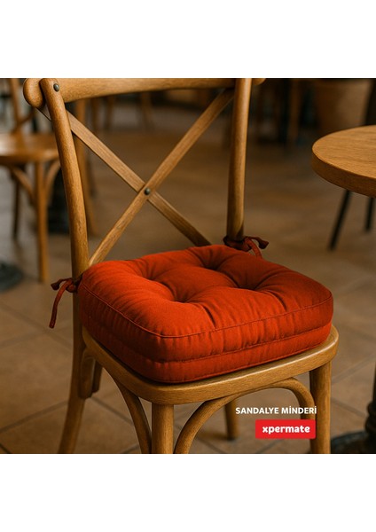6'lı Çift Kat Sandalye Minderi Fermuarlı Yıkanabilir Kılıf Bağcıklı Su ve Yağ Itici 42 x 42 x 8 Kiremit indirimleri