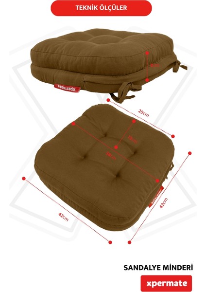 6'lı Çift Kat Sandalye Minderi Fermuarlı Yıkanabilir Kılıf Bağcıklı Su ve Yağ Itici 42 x 42 x 8 Kahverengi fırsatları