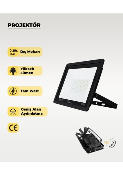 200W LED Projektör Beyaz Işık