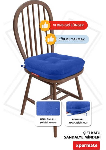 6'lı Çift Kat Sandalye Minderi Fermuarlı Yıkanabilir Kılıf Bağcıklı Su ve Yağ Itici 42 x 42 x 8 Mavi fiyatları