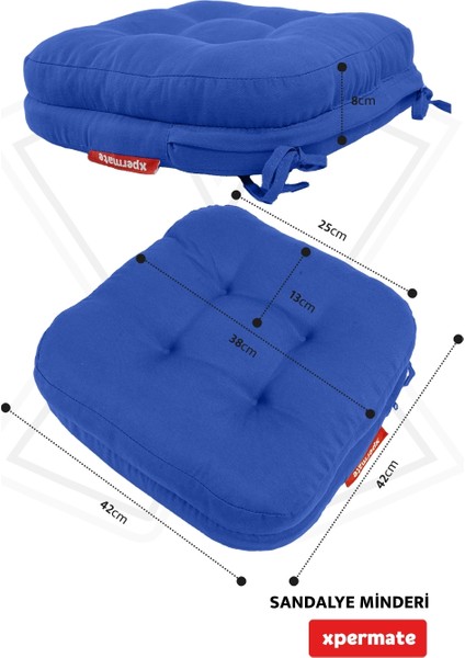6'lı Çift Kat Sandalye Minderi Fermuarlı Yıkanabilir Kılıf Bağcıklı Su ve Yağ Itici 42 x 42 x 8 Mavi modelleri