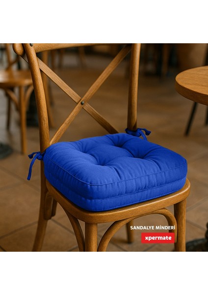 6'lı Çift Kat Sandalye Minderi Fermuarlı Yıkanabilir Kılıf Bağcıklı Su ve Yağ Itici 42 x 42 x 8 Mavi indirimleri