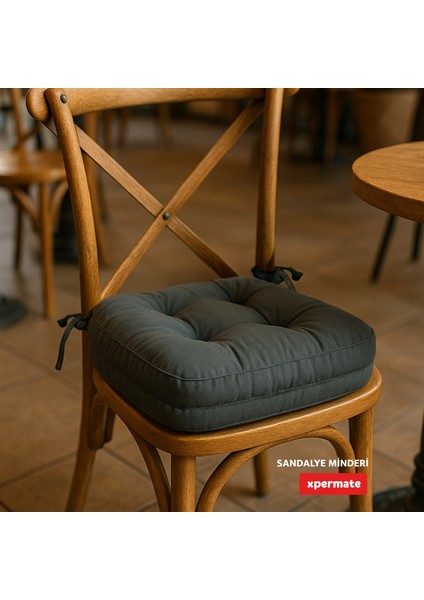 4'lü Çift Kat Sandalye Minderi Fermuarlı Yıkanabilir Kılıf Bağcıklı Su ve Yağ Itici 42 x 42 x 8 Antrasit