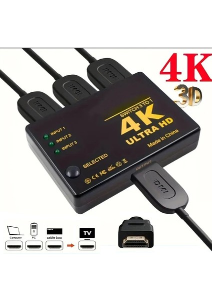 4K Switcher Hdmı Uyumlu Anahtar 3'ü 1 Arada Hd 1080P Video Kablosu Ayırıcı 1x3 Hub Adaptörü Dönüştürücü Ps4/3 Hdtv Pc Tv Kutusu (Yurt Dışından) fiyatları