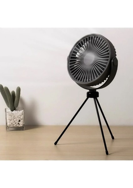 Gri Masaüstü Tripod Fan, Şarjlı, Üç Hız, 17 Cm, Güçlü ve Hafif Tasarım
