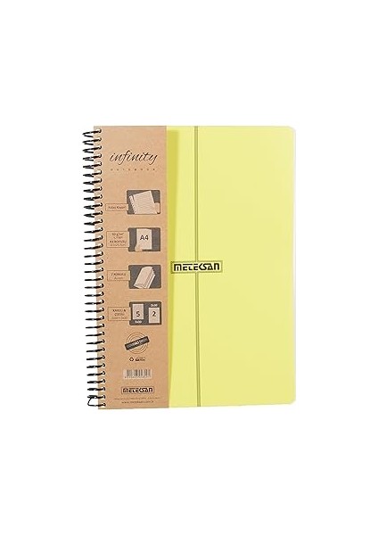 Meteksan Infinity Primary Serisi, A4, 7 Konulu (5 Kareli, 2 Çizgili) 210 Yaprak Pp Kapaklı Spiralli