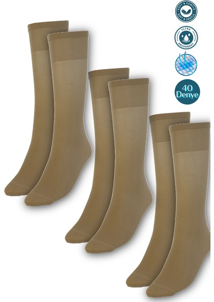 Kadın Diz Altı Çorap Mat 3 Lü 40 Den Esnek Yumuşak Lüx Soft Elastik Ipeksi Dokunuş Dayanıklı Kaymaz Kaçmaz